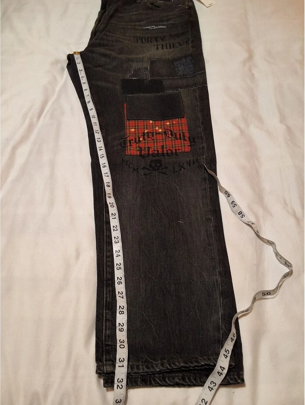 Polo Ralph Lauren Men's Distressed Black Denim Jeans with Patchwork Detail